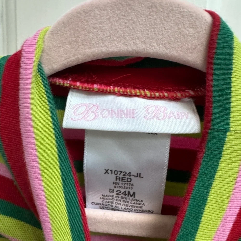 Bonnie Baby 24M Red Green Pink Stripe Long Sleeve Girls Onesie